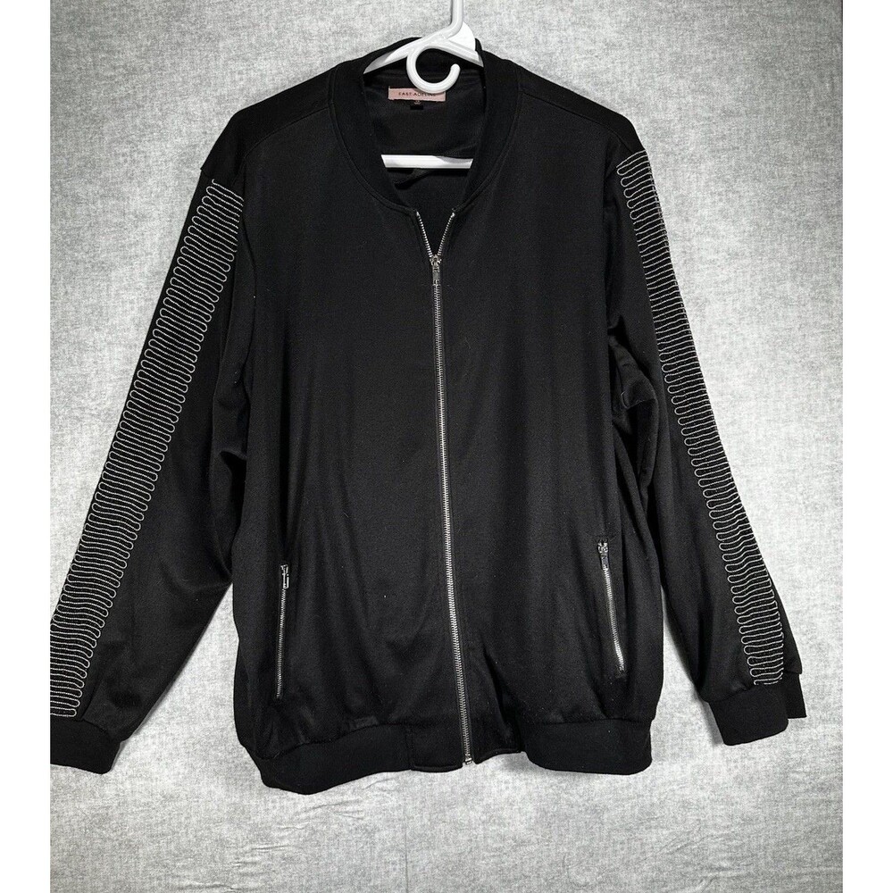 East Adeline Women's Zip Up Jacket Size 1X Black Beaded Long Sleeve Granny Core